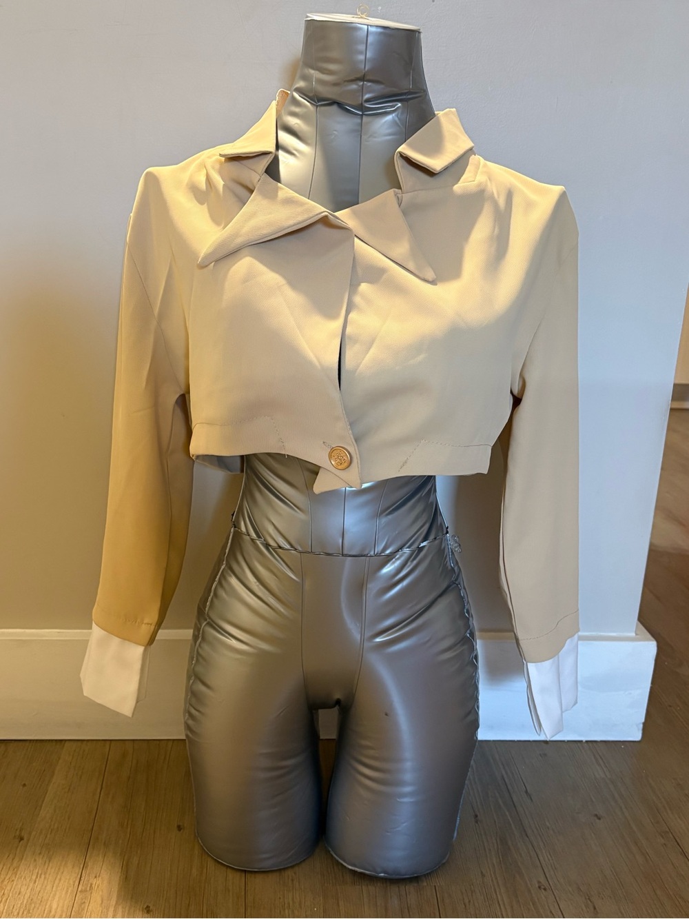 Cropped Cream Blazer Jacket - Women's Tailored Cropped Coat